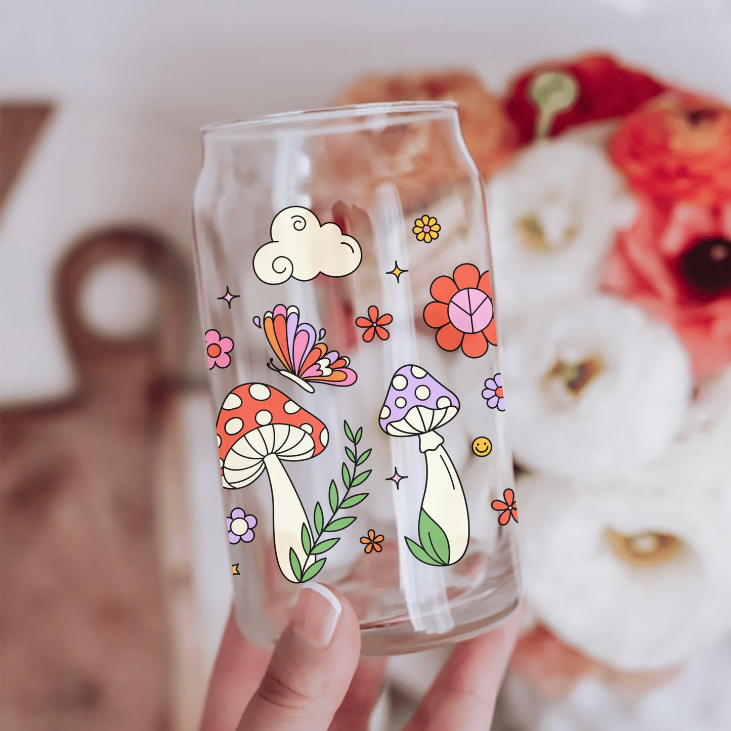 16oz Whimsical Mushroom Libbey Glass