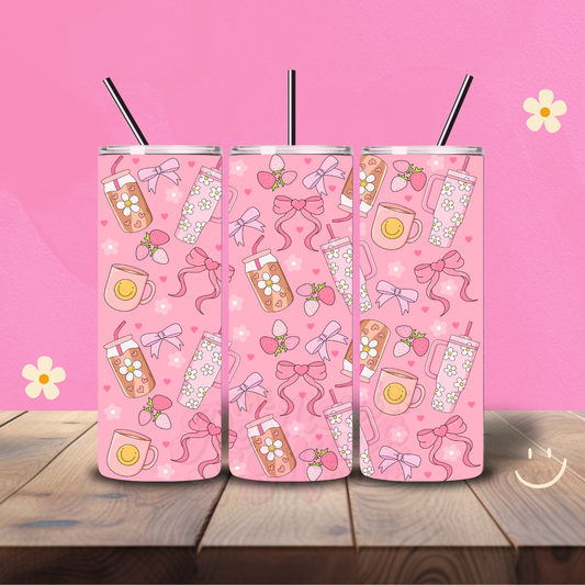 Pink Bows & Coffee Holographic 20 oz Tumbler