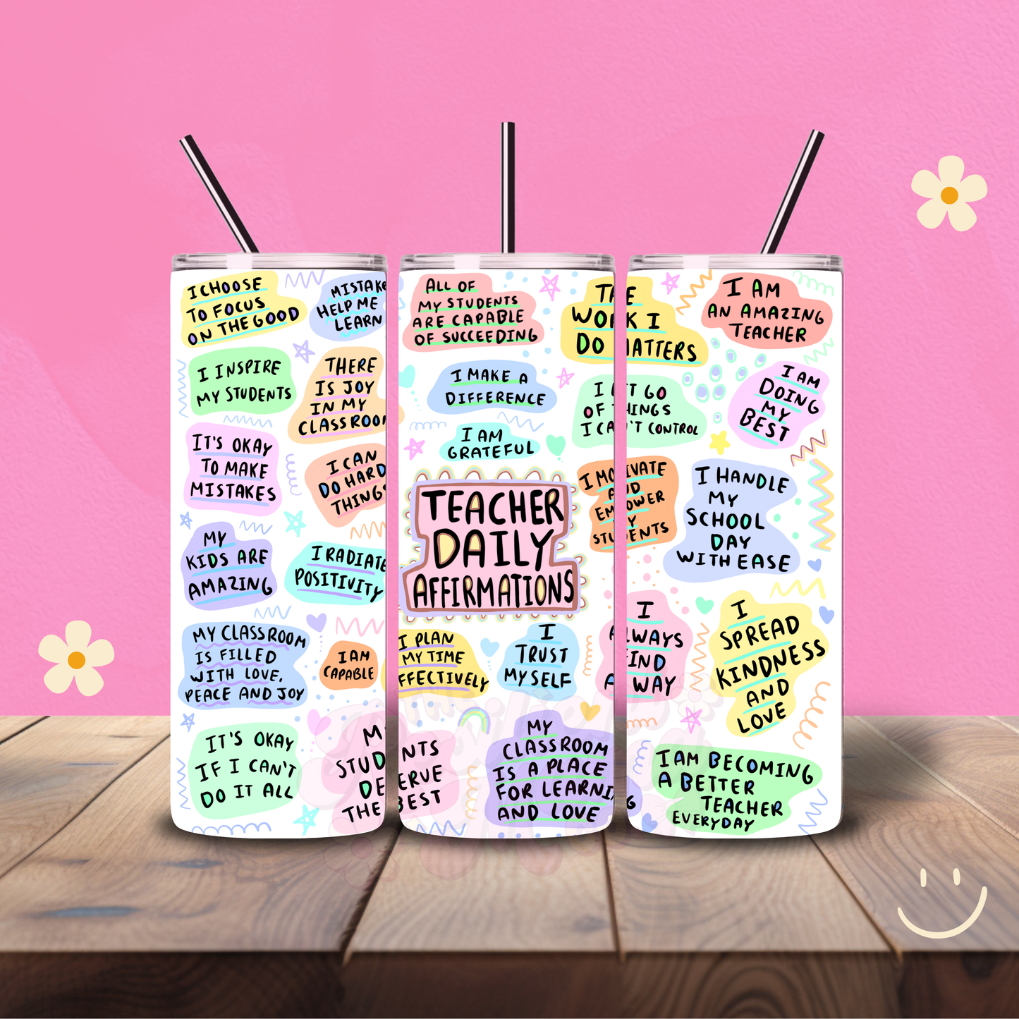 Teacher Daily Affirmations Holographic 20 oz Tumbler