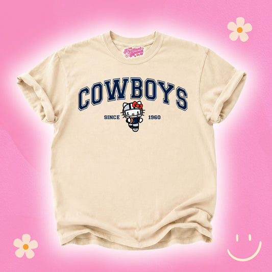 Hello Kitty football graphic T-shirt featuring a cute game day design, perfect for football season and Hello Kitty fans.