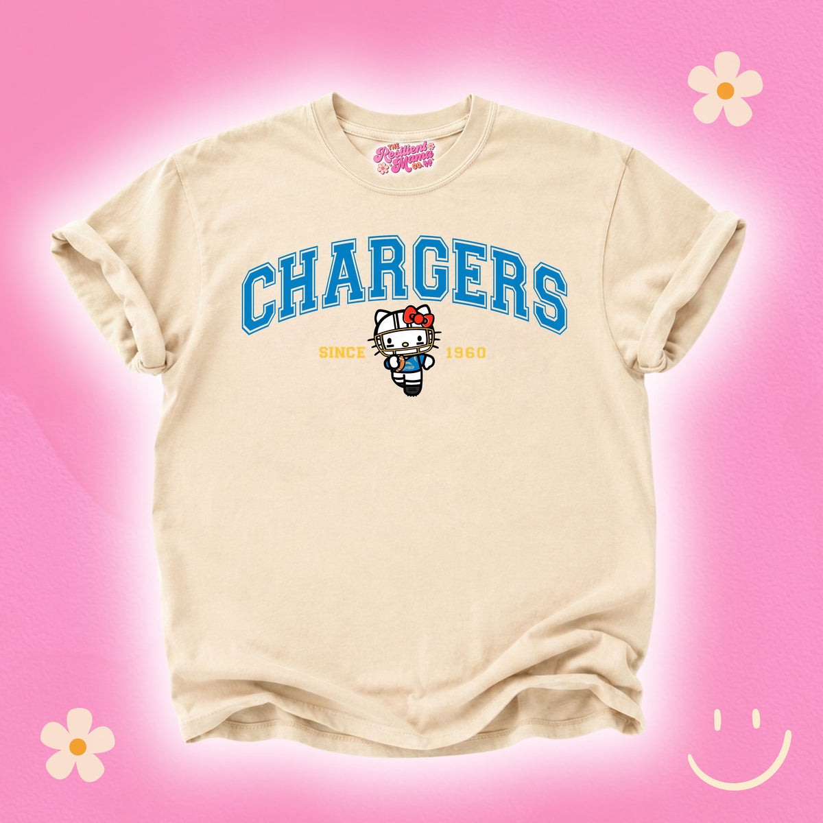 Hello Kitty football graphic T-shirt featuring a cute game day design, perfect for football season and Hello Kitty fans.